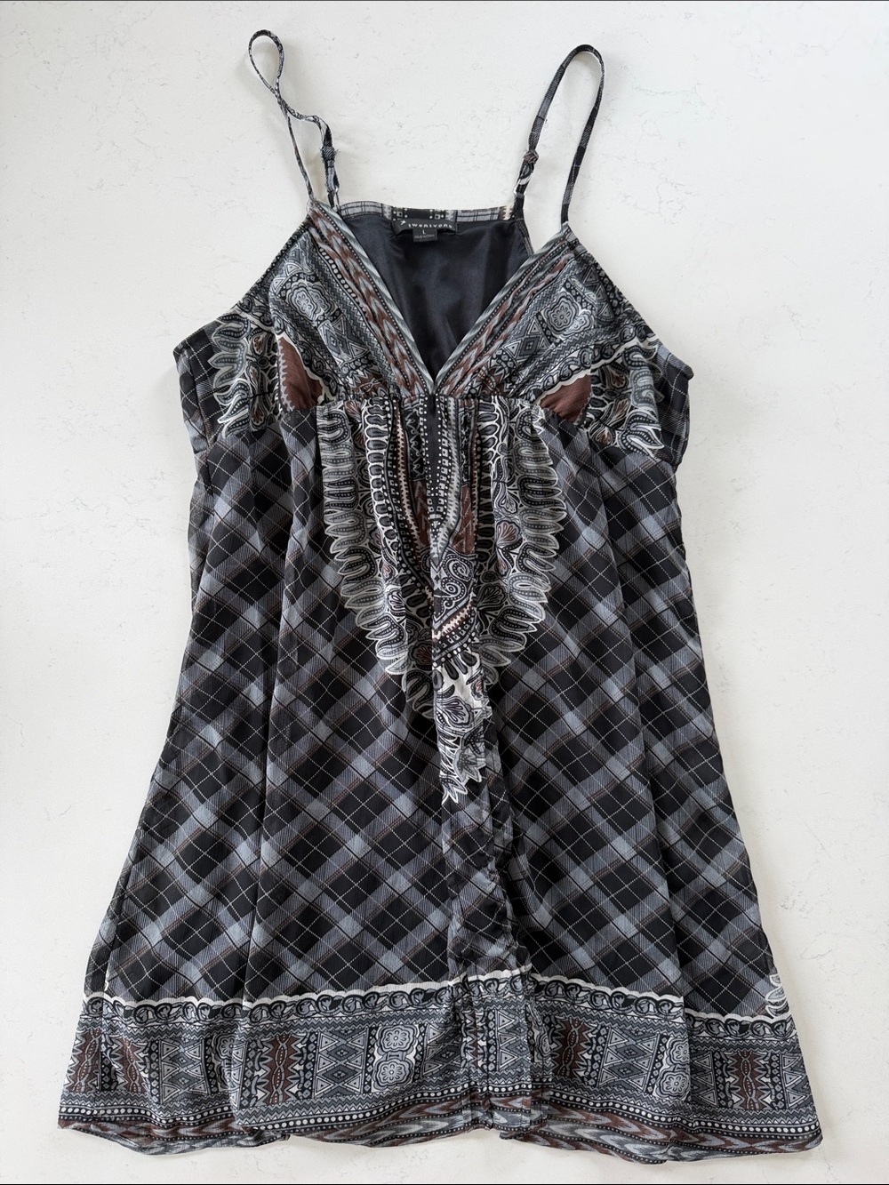 Twenty One Black and Brown Patterned Cami Dress